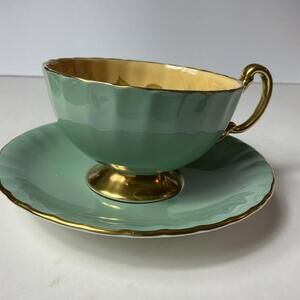 Aynsley Orchard Fruit Sage Green Tea Cup & Saucer Gold Trim